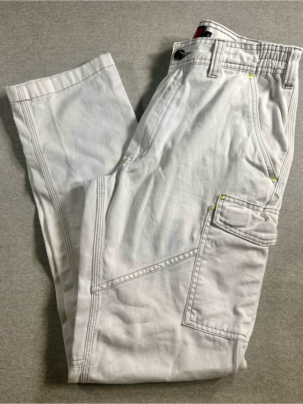 Men's White Cargo Work Pants with Multiple Utility Pockets
